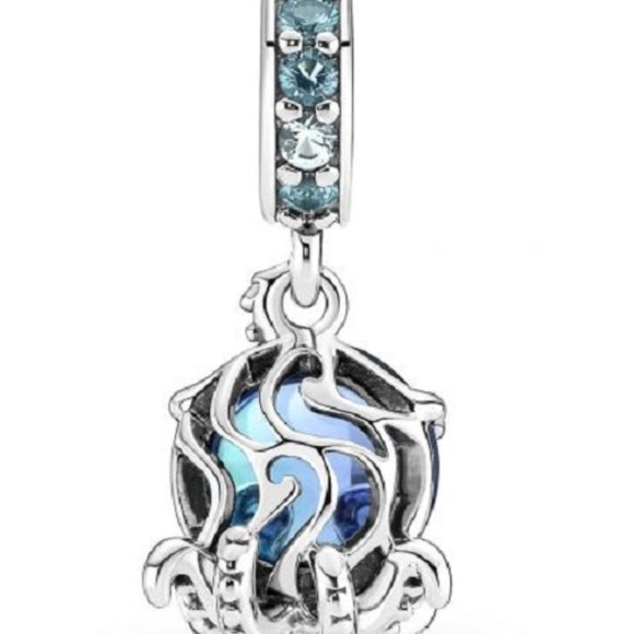 New Pandora Cute Octopus Dangle Murano Blue Glass Charm Bead w/pouch - Picture 3 of 4
